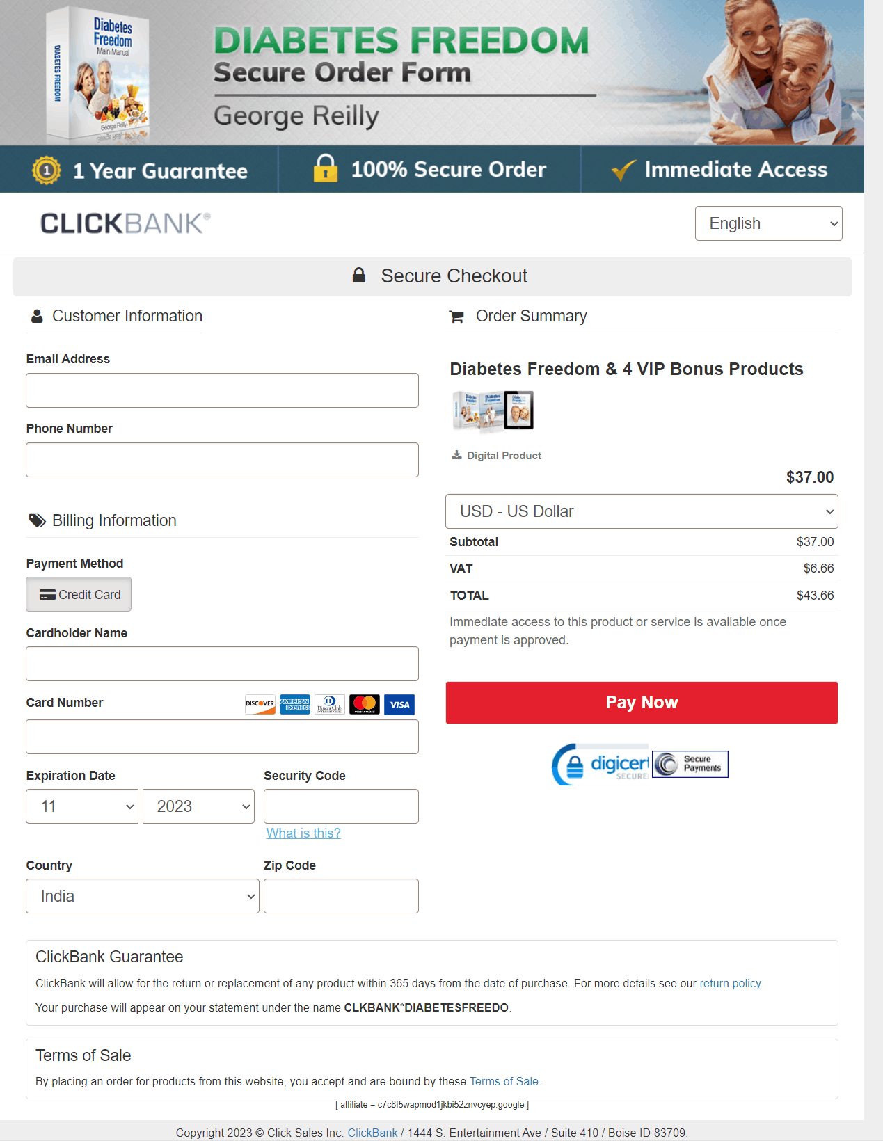 diabetes freedom Checkout Page